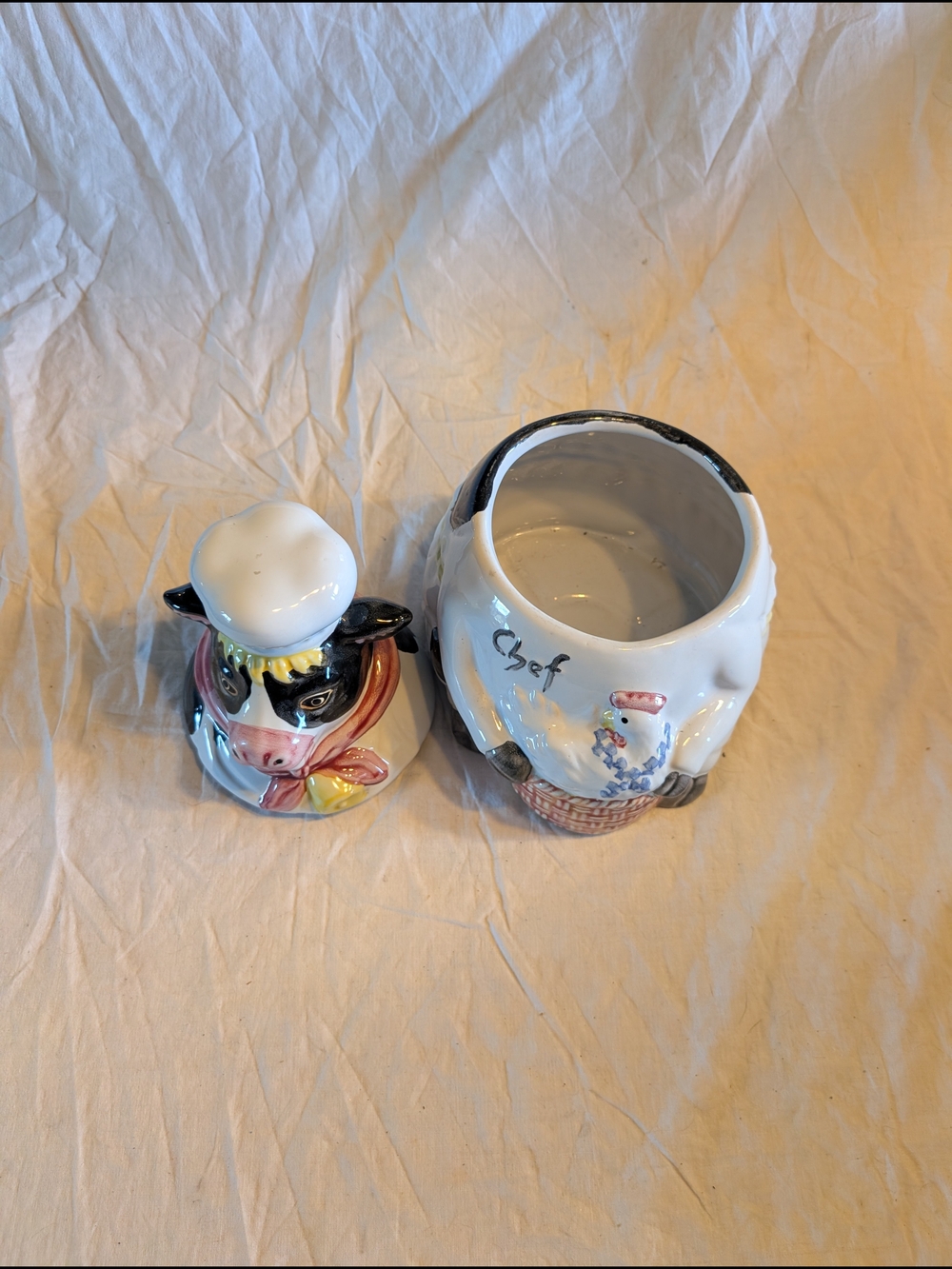 2/60$ Vintage White and Pink Cow Chef Ceramic Cookie Jar - Picture 2 of 8